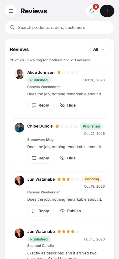 Mylora reviews screen on a phone